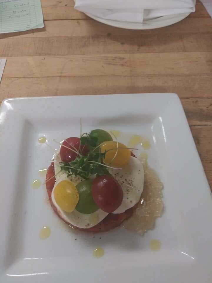 Tomato, mozzarella, and microgreens